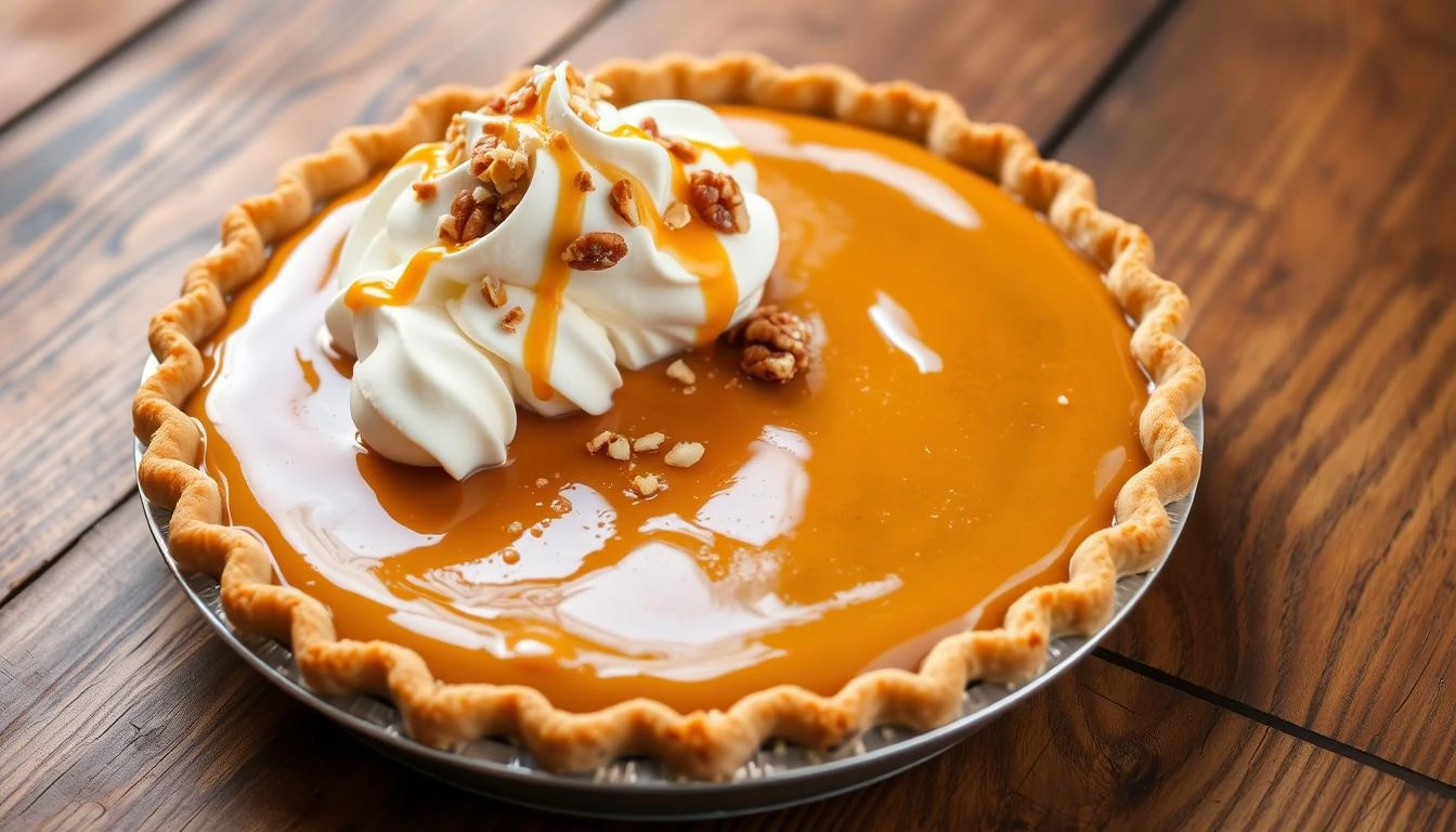 A slice of homemade butterscotch pie topped with whipped cream on a plate.