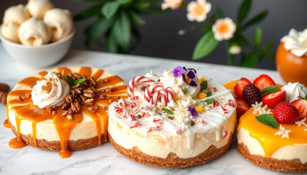 Seasonal churro cheesecake toppings