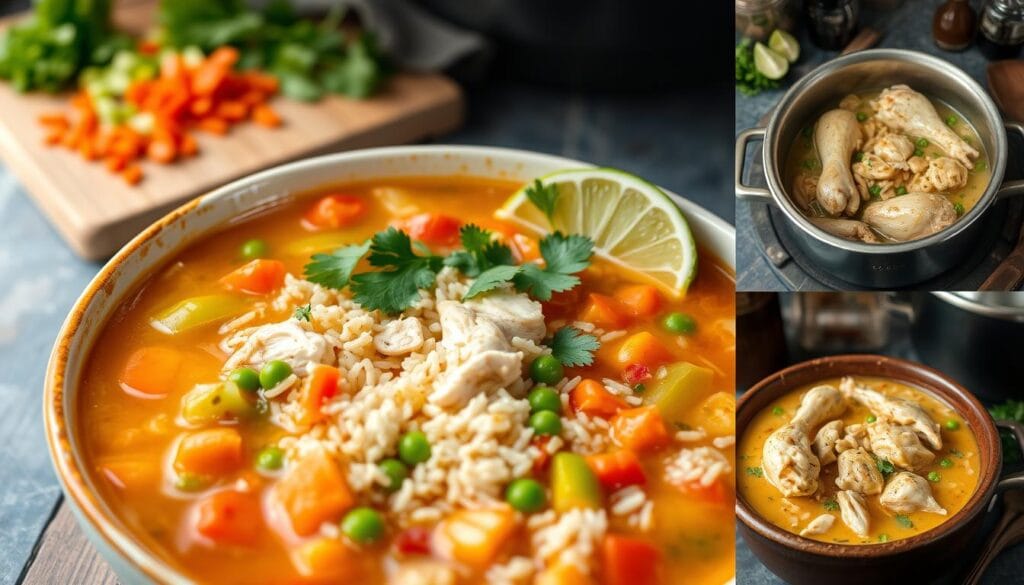 sopa de pollo con arroz y verduras