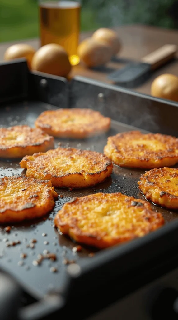 Golden and crispy hash browns served on a plate, with a crispy exterior and tender inside.