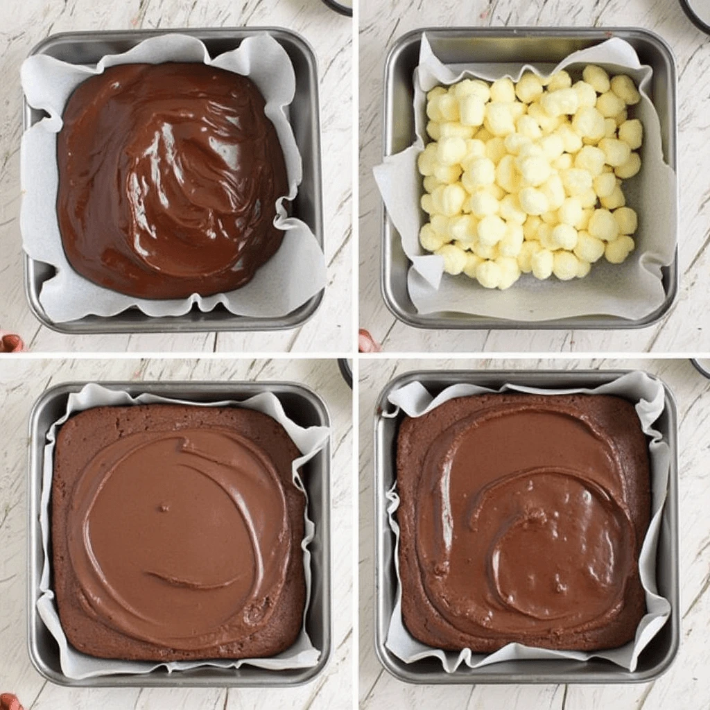 Step-by-step process of making brownies, from mixing the batter to slicing the finished fudgy brownies.