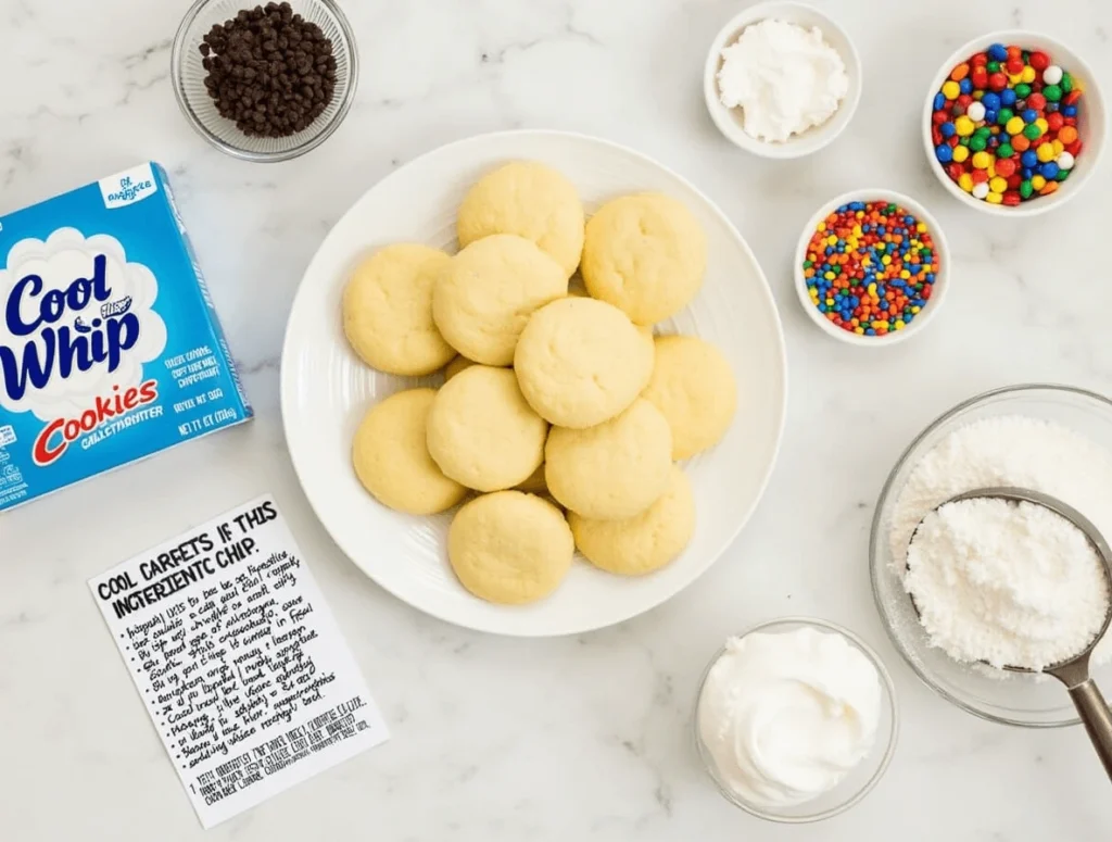 Variation of Cool Whip Cookies with chocolate chips, sprinkles, and colorful cake mix