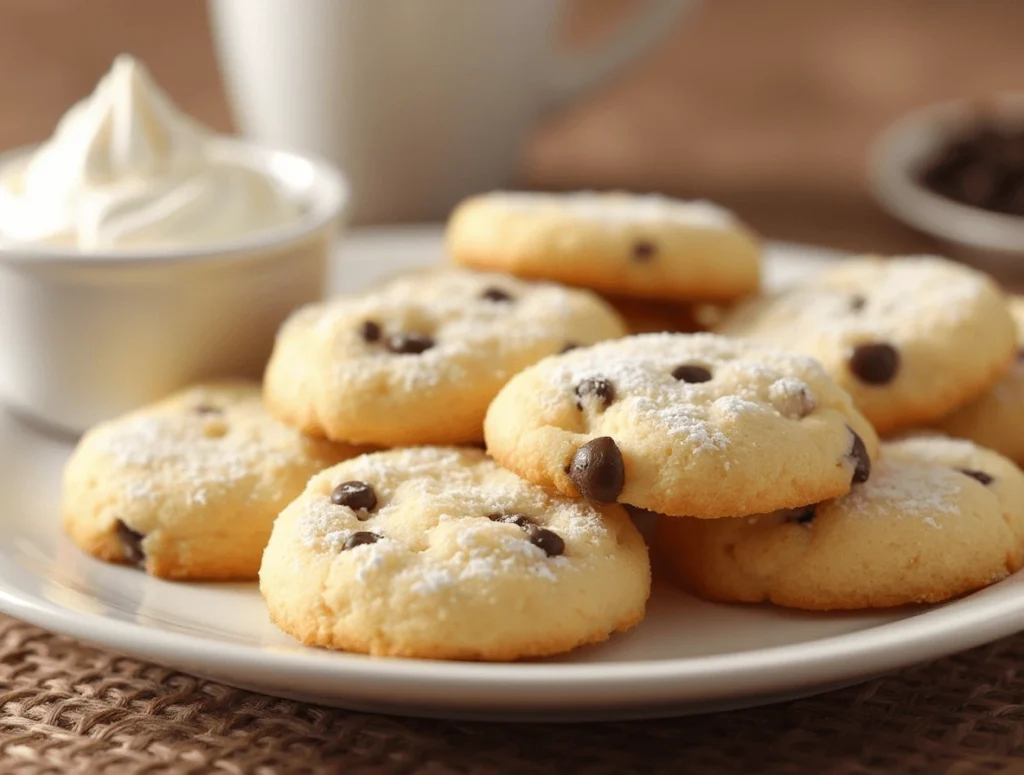 Freshly baked Cool Whip Cookies with a golden, soft texture and powdered sugar coating"
