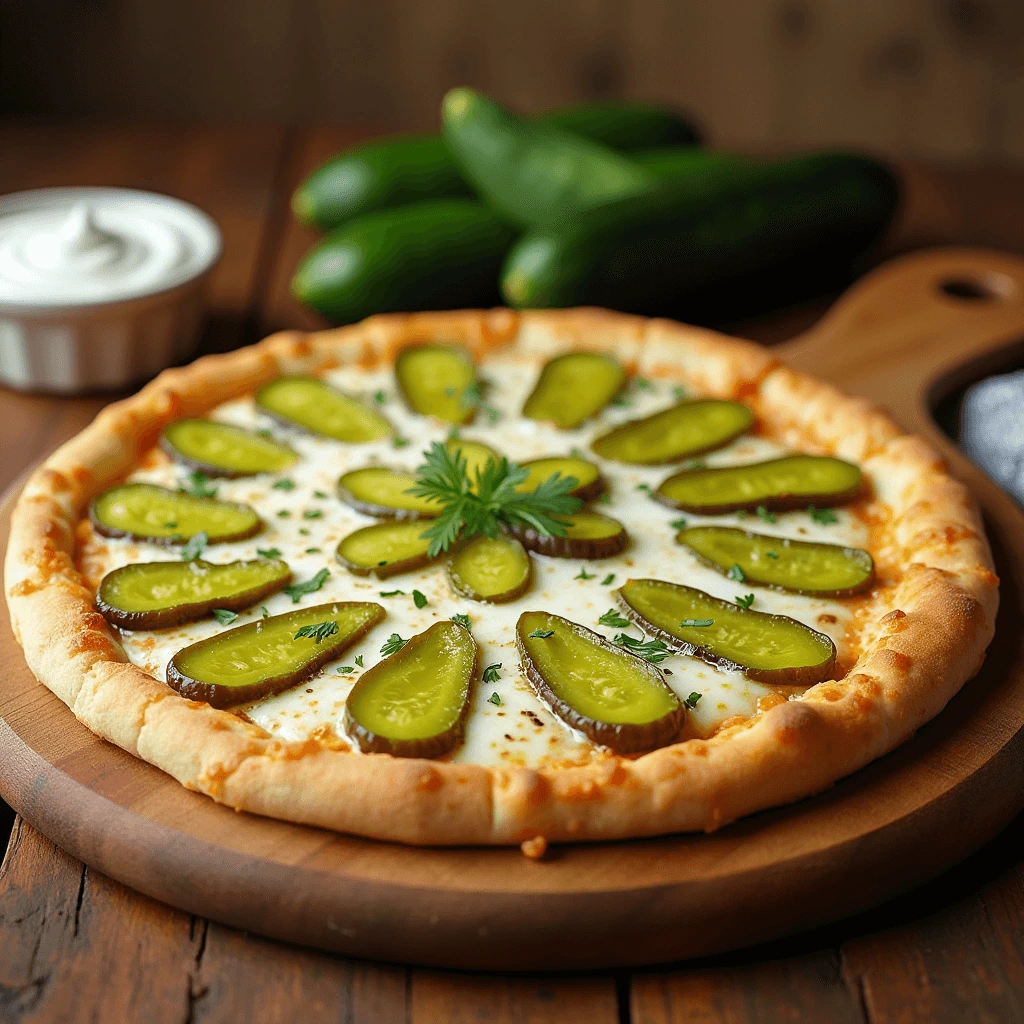The Best Pickle Pie Pizza Recipe You Need to Try Today 1 Pickle Pie Pizza with golden crust, melted cheese, and tangy pickle slices.