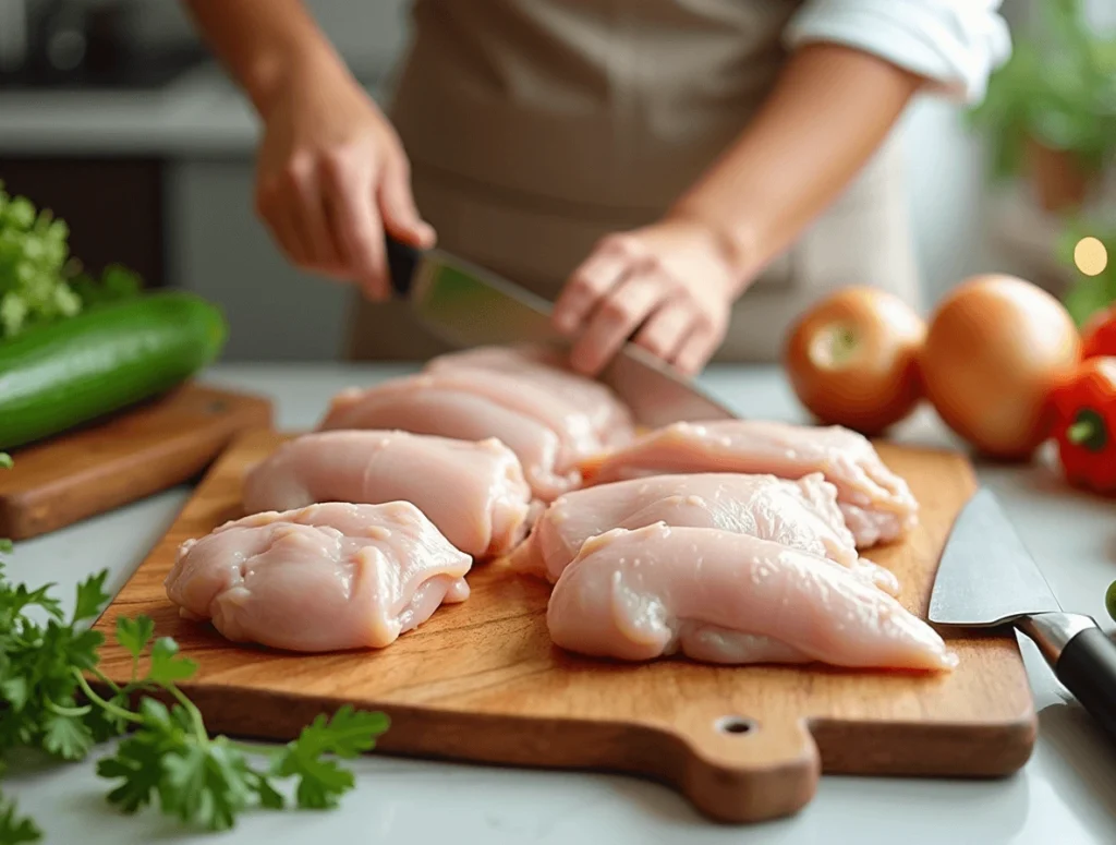 Chicken Quesadilla Recipe: Easy, Cheesy, and Full of Flavor 2 Preparing chicken and vegetables for the chicken quesadilla recipe.