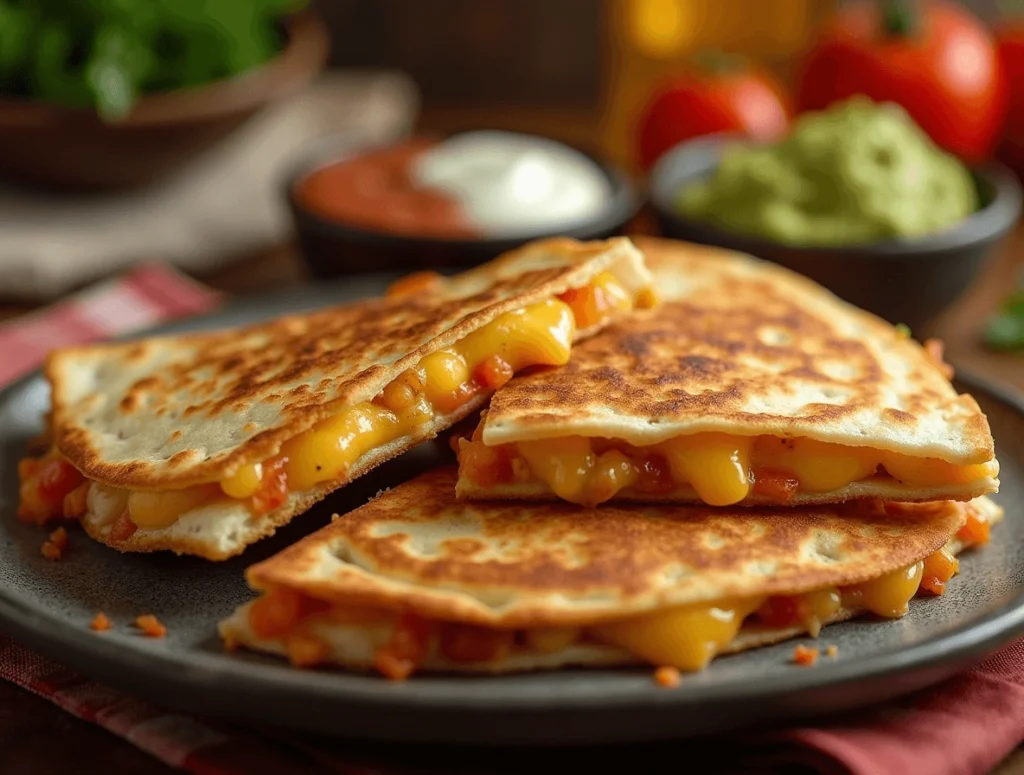 Chicken Quesadilla Recipe: Easy, Cheesy, and Full of Flavor 5 Slicing the cooked chicken quesadilla into wedges for serving.