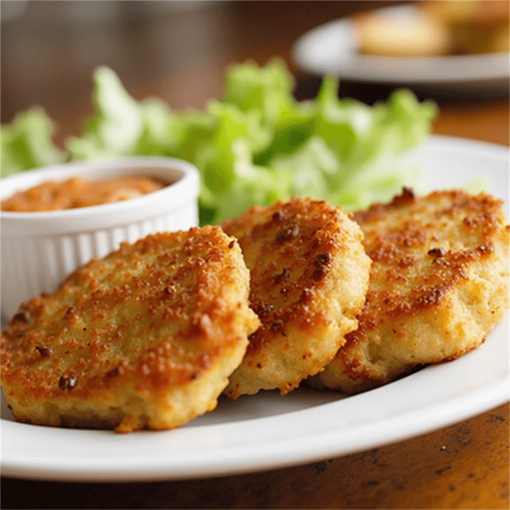 Plate of crispy Fried Green Tomatoes served with dipping sauce.