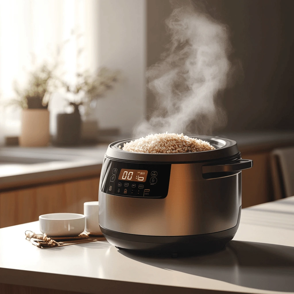How to Cook Brown Rice Using Rice Cooker (The Easy Hands-Off Method) 4 Cooking brown rice in rice cooker with steam