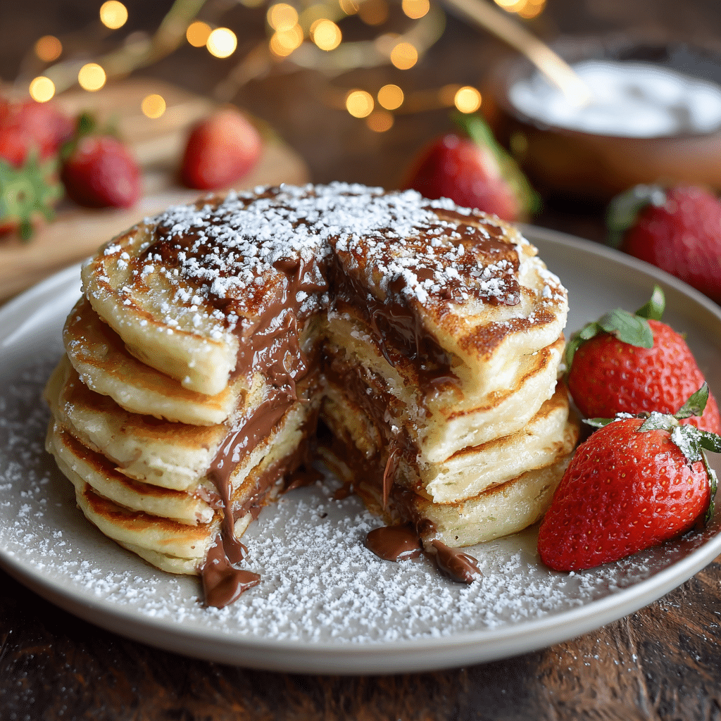 home - Yoom Recipe 2 Nutella-Filled Mini Pancakes stacked on plate