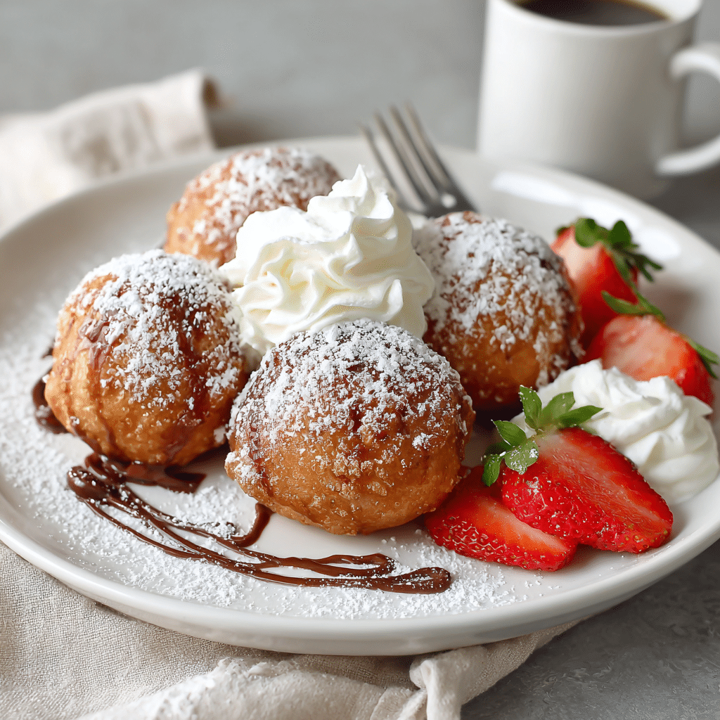 How to Make Fluffy Nutella Pancake Balls (With or Without a Special Pan!) 6 Nutella pancake balls served with fruit and cream