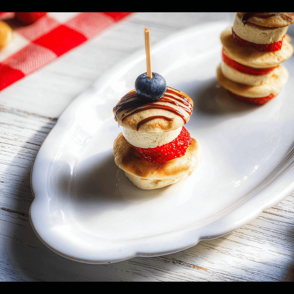 The BEST Mini Pancake Skewers with Lemon Honey Yogurt Dip 3 Served mini pancake skewers with dip