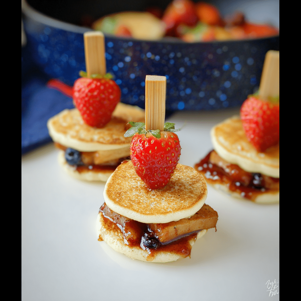How to Make Perfect Pancake Skewers for Lunch (With Make-Ahead Tips, Dips & Packing Hacks) 6 Mini pancake skewers with strawberries and halal protein